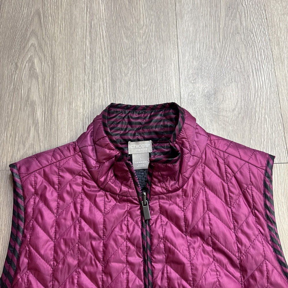 Chico's Zenergy Puffer Vest Women's 1 US 8 / 10 Plum Color Quilted REVERSIBLE
